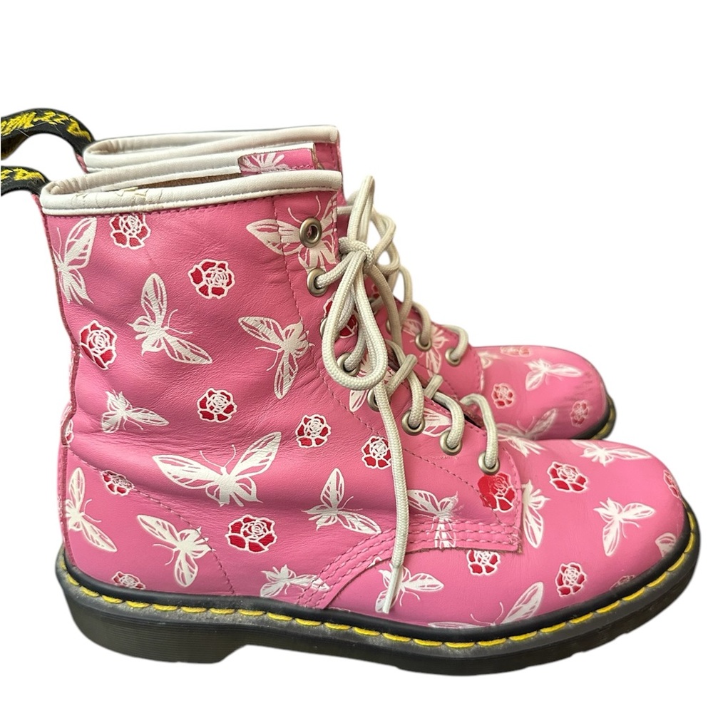 Dr. Martens Pink Butterfly & Rose Print Lace-Up Boots
